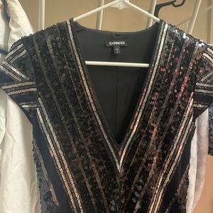 Sequins mini dress, deep V, size S